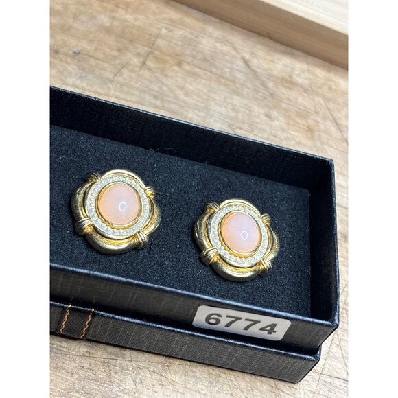 Vintage Gold-Tone Earrings With Coral-Like Center & Rhinestone Accents - Picture 6 of 7